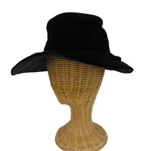 VTG Black Velvet Bucket Hat Brim Bow Union Made USA WitchyCore